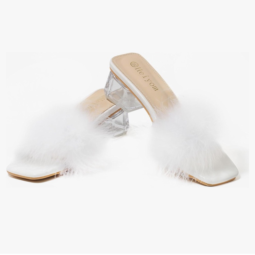 White Bridal Feather Heels Slippers/sandals